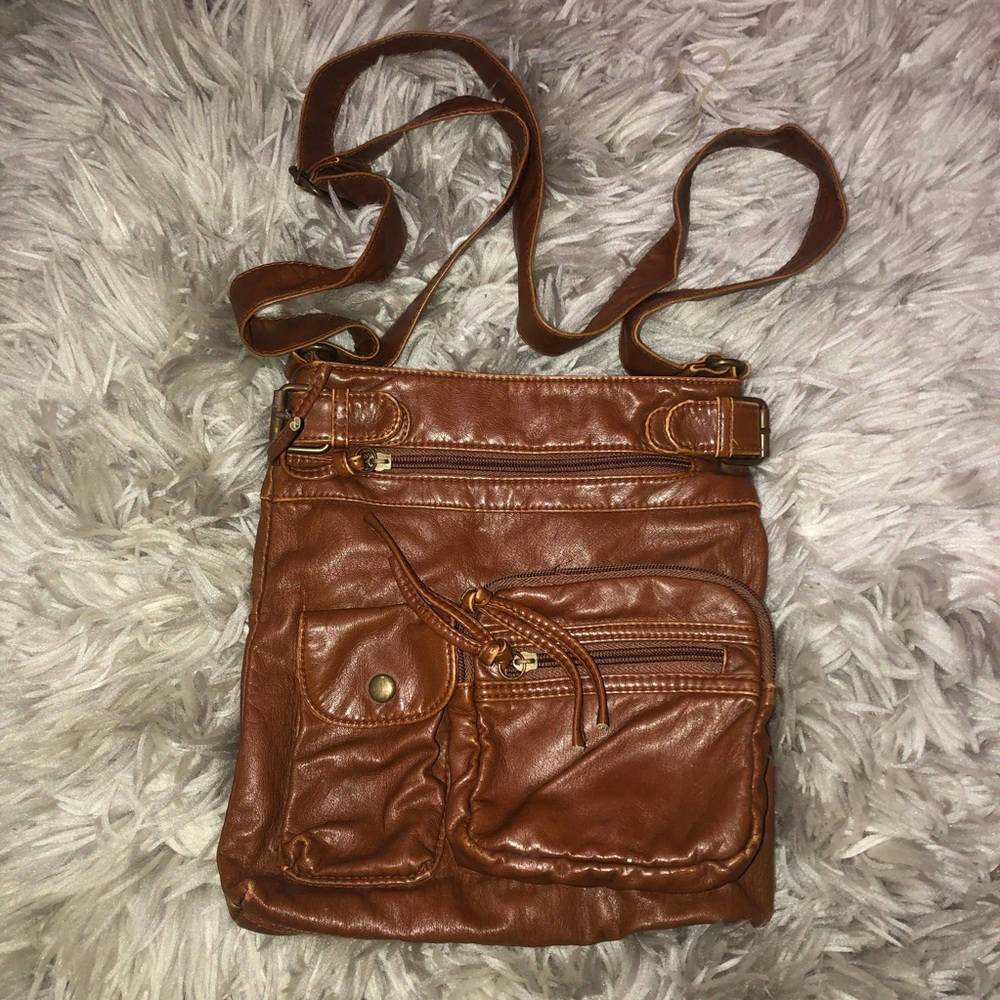 Brown faux leather crossbody purse